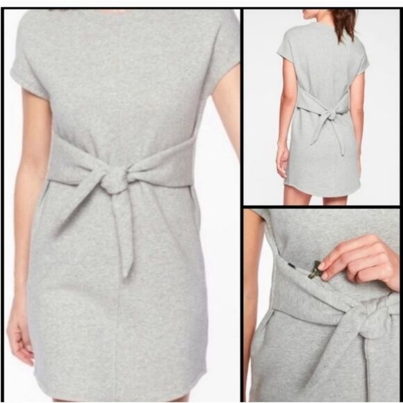 ATHLETA | Embrace Gray Sweatshirt Tunic Dress Tie Sash Women’s Size X-Small - Picture 1 of 13